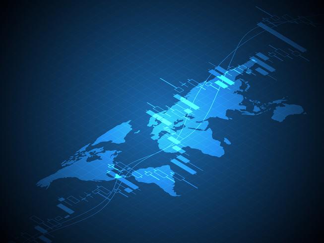 mapa del mundo con el gráfico de la vara de la paleta de forex vector