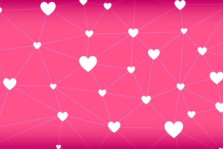 Vector abstracto de red en forma de corazón en fondo rosa