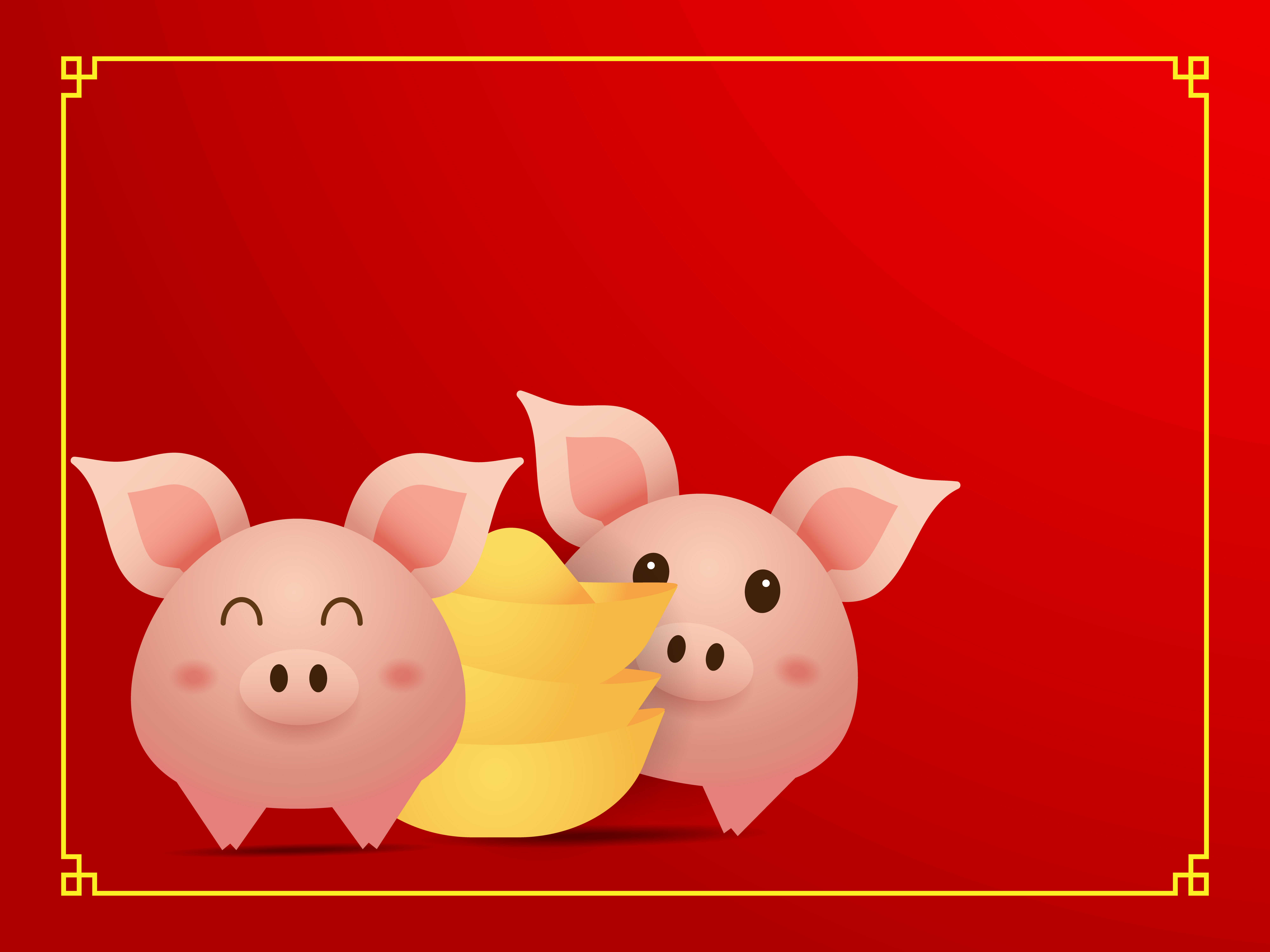  couple  cute  pig  and gold on red background Download Free 