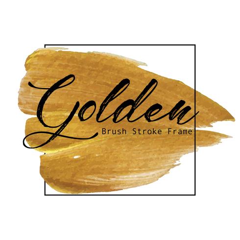 Golden brush stroke frame, Gold texture paint stain, Vector illustration.