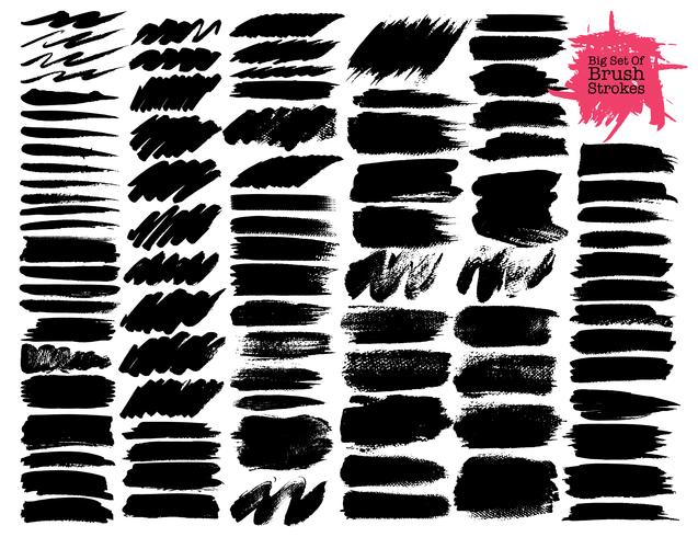 Big set of brush strokes, Black ink grunge brush strokes. Vector illustration.	