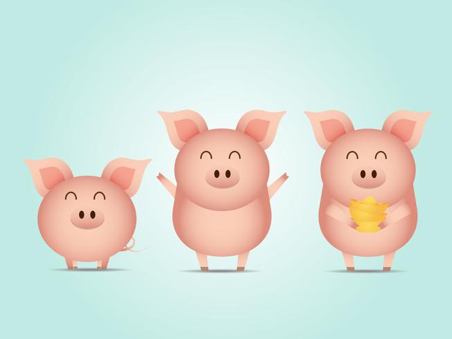cute pig with gold cartoon vector