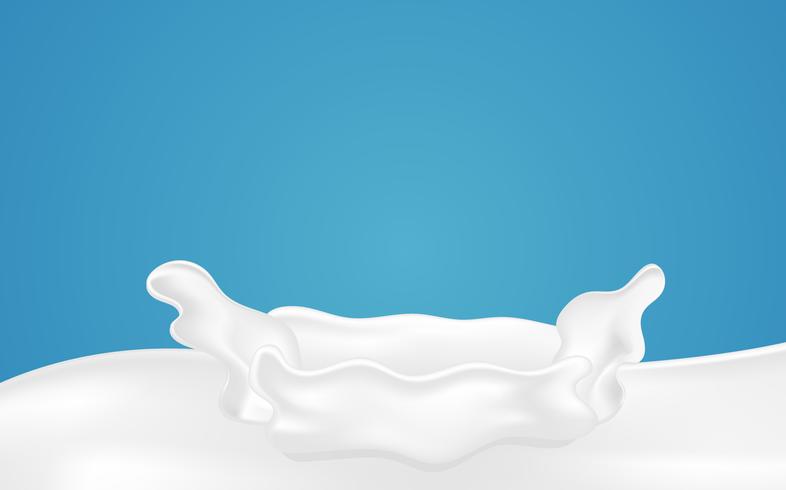 Chapoteo fresco de la leche en fondo azul. Concepto de bebida y vitamina. Ilustración vectorial Vector realista