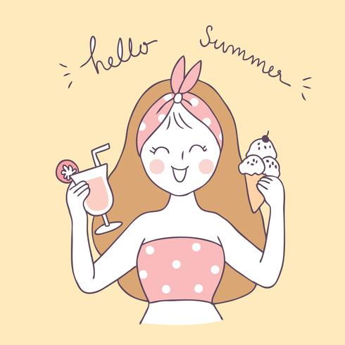 Cartoon cute summer sweet woman vector. vector