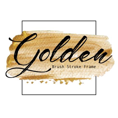 Golden brush stroke frame, Gold texture paint stain, Vector illustration.