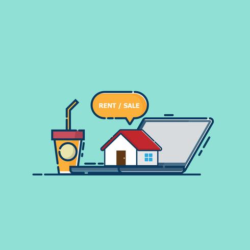 online real estate concept house on laptop vector