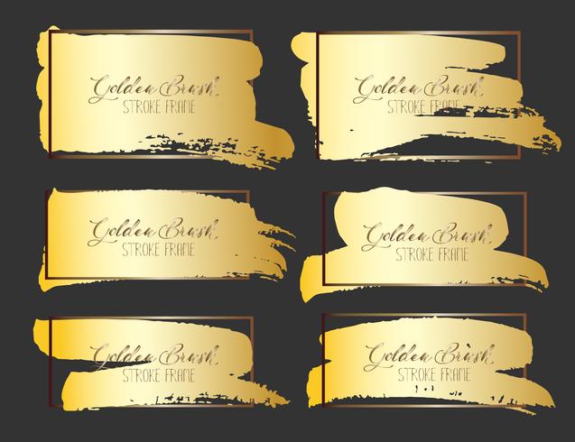 Set of brush stroke frame, Gold grunge brush strokes. Vector illustration.	