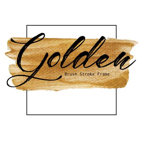 Golden brush stroke frame, Gold texture paint stain, Vector illustration.