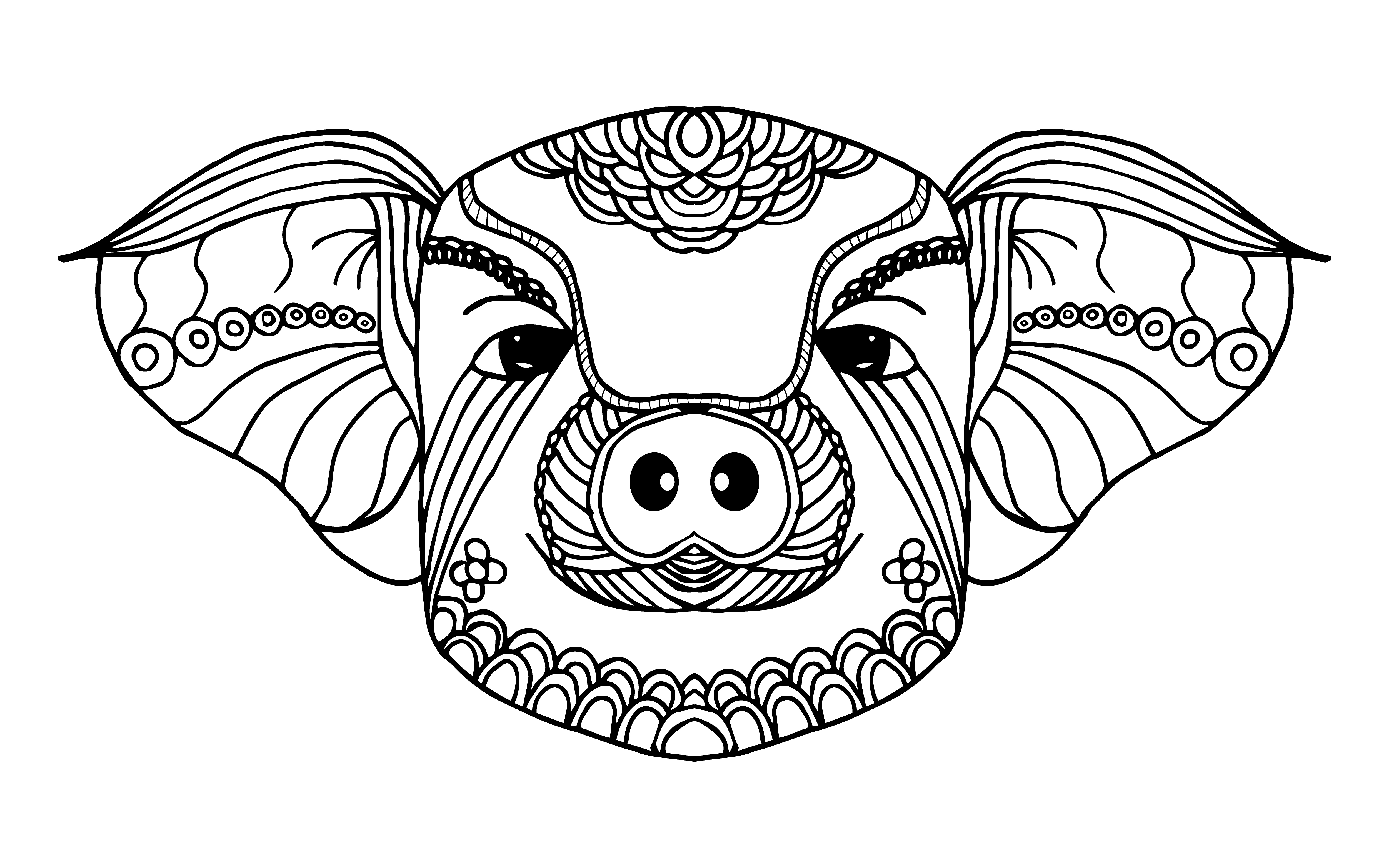 Download Pig zodiac line art. Hand drawn and Animal concept. Black ...
