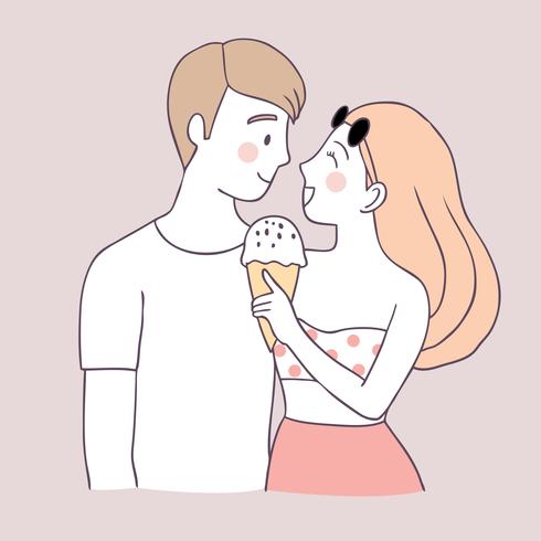 Cartoon cute summer couple and ice cream vector. vector