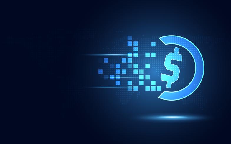 Futuristic blue US dollar currency transformation abstract technology background. Modern technology and big data concept. Business growth computer and innovative investment . Vector illustration