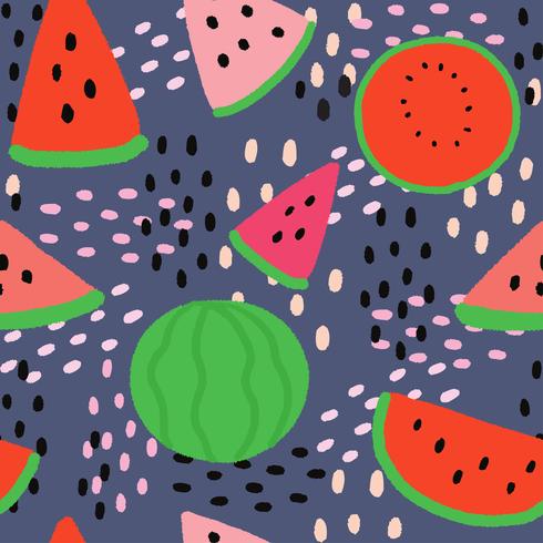 Cartoon cute summer watermelon seamless pattern vector. vector