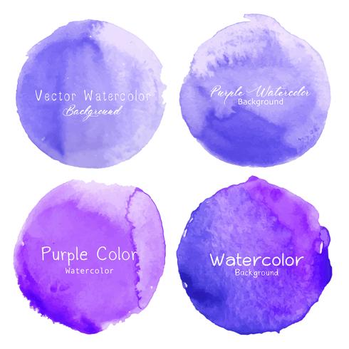 Purple watercolor circle set on white background. Vector illustration.