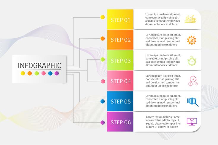 Diseñe el elemento infographic del gráfico de los pasos de la plantilla 6 del negocio con la fecha para las presentaciones, vector EPS10 del lugar.