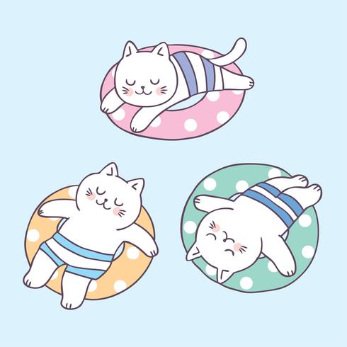 Cartoon cute summer cat sleeping and life ring vector. vector