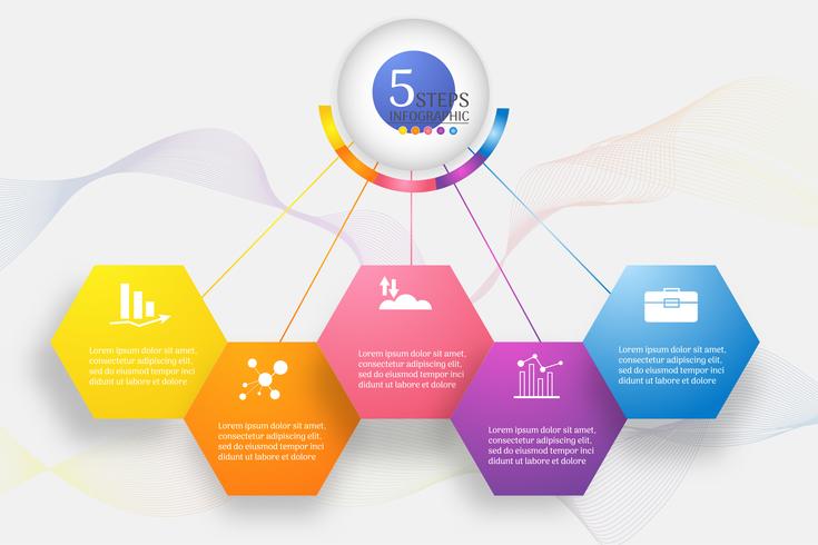 La plantilla del diseño 5 pasos del elemento infographic de la carta con la fecha del lugar para las presentaciones, vector EPS10.