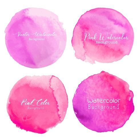 Pink watercolor circle set on white background. Vector illustration.