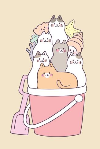 Cartoon cute summer cats and pail vector. vector