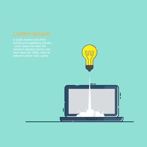 business startup concept bulb idea launch from laptop vector