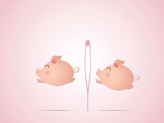 cute pig jumping with heart shape  vector