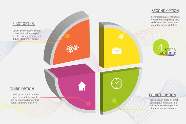 Diseñe el elemento infographic de la carta de los pasos de la plantilla 4 del negocio con la fecha para las presentaciones, vector EPS10 del lugar.