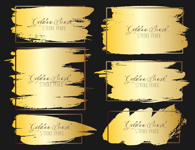 Set of brush stroke frame, Gold grunge brush strokes. Vector illustration.	