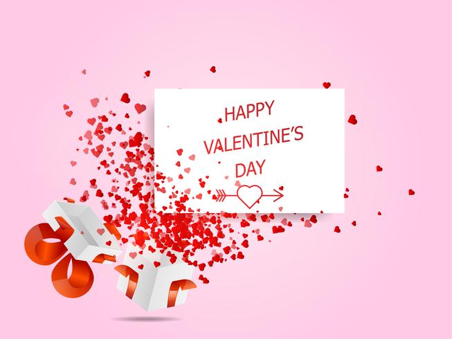 happy valentines day hearts flying from white box vector