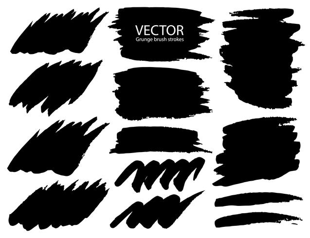 Conjunto de trazos de pincel, pinceladas grunge tinta negra. Ilustracion vectorial vector