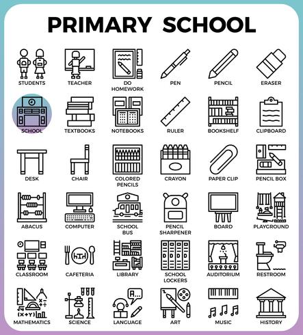 Conjunto de iconos de la escuela primaria vector
