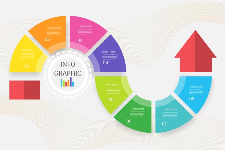 Diseñe el elemento infographic de la carta de los pasos de la plantilla 8 del negocio con la fecha para las presentaciones, vector EPS10 del lugar.