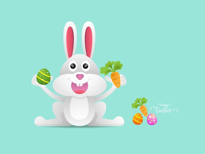 rabbit or bunny with easter egg and carrot vector