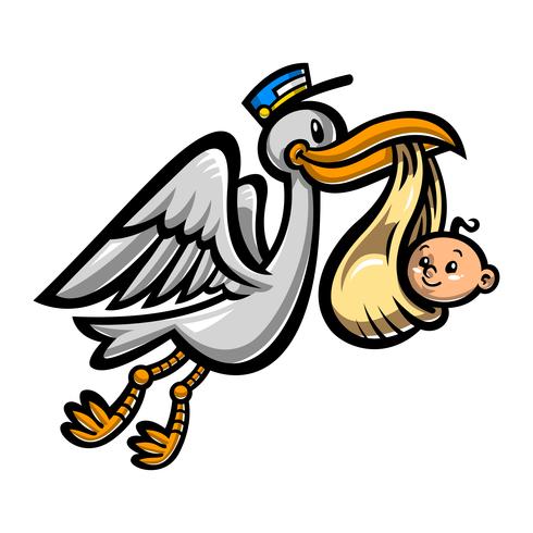 Cartoon Flying Stork Bird Delivering A Baby vector