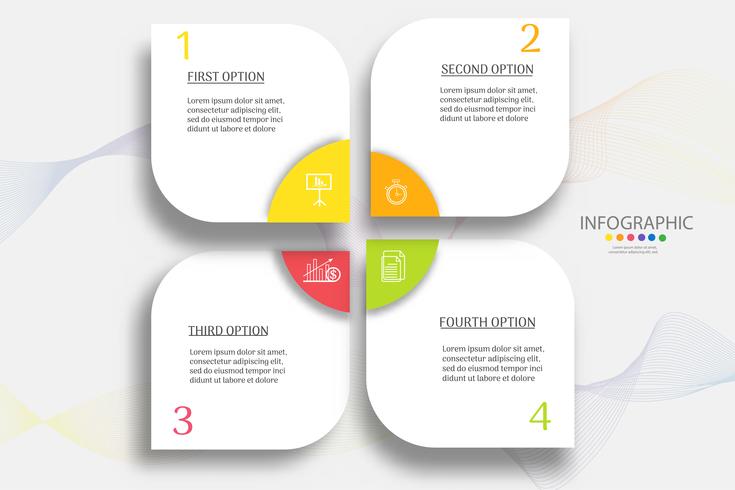 Diseñe el elemento infographic de la carta de los pasos de la plantilla 4 del negocio con la fecha para las presentaciones, vector EPS10 del lugar.