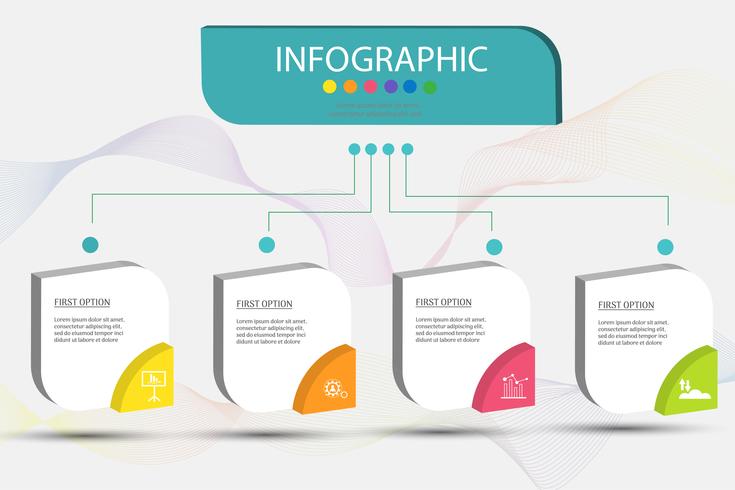 Diseñe el elemento infographic de la carta de los pasos de la plantilla 4 del negocio con la fecha para las presentaciones, vector EPS10 del lugar.