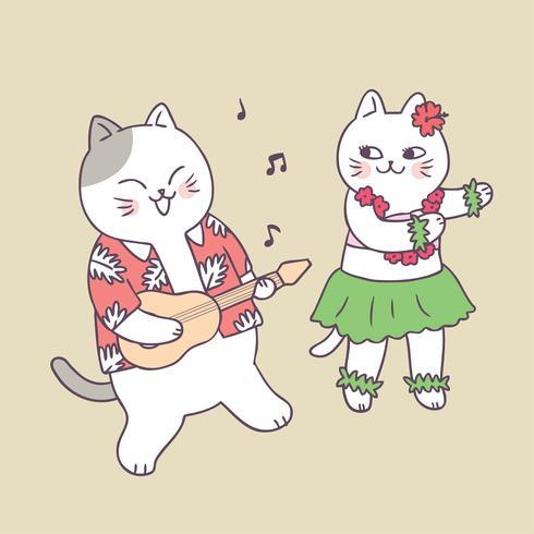 Cartoon cute summer cat playing guitar and dancing vector. vector