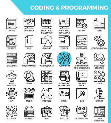 Coding & Programming concept detailed line icons vector