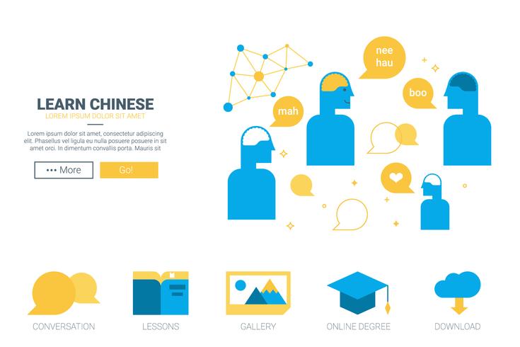 Learn chinese concept website vector