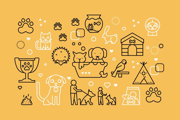 Pets line icons illustration vector