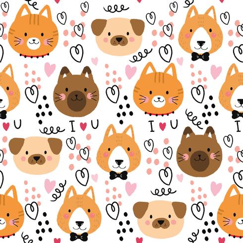 Cartoon cute sweet cat seamless pattern vector. vector