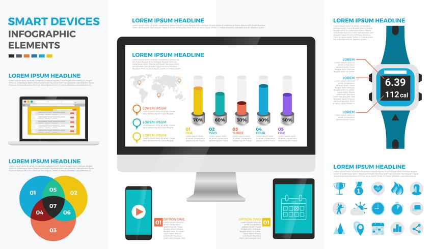 Dispositivos inteligentes de elementos infográficos. vector