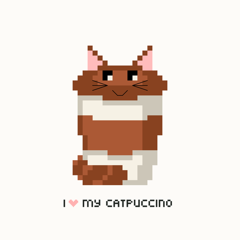 vector de café para llevar catpuccino pixel art