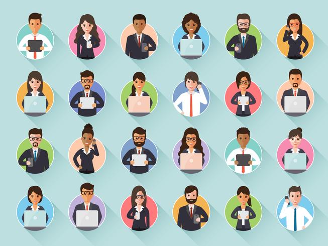 Connecting businessman and businesswoman via social network. vector