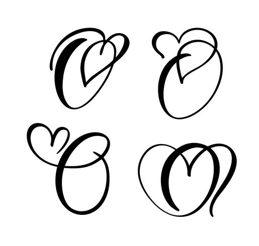 Vecteur Serie De Monogramme De Lettre Floral Vintage O Element De Calligraphie Valentine S 39 Epanouir Signe De Coeur Dessine A La Main Pour La Decoration De La Page Et L 39 Illustration De La Conception