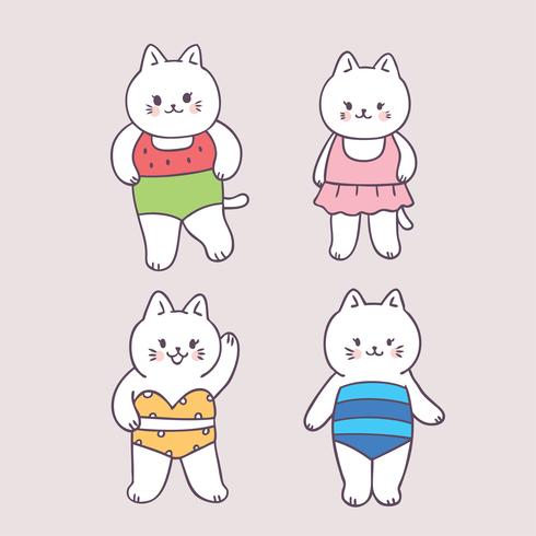 Cartoon cute summer swimming suit cat vector. vector