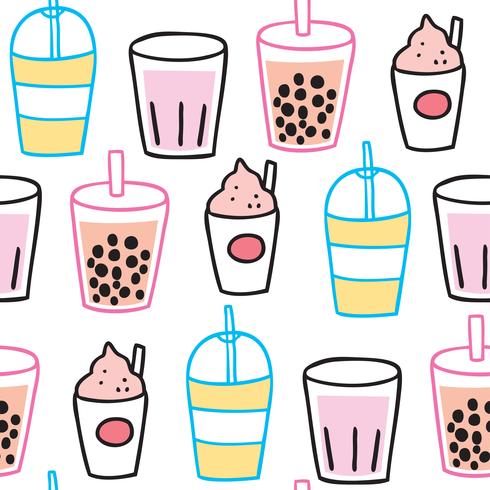 Cartoon cute summer drink seamless pattern vector. vector