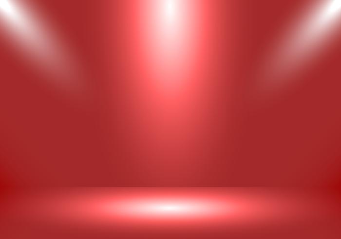 3D empty studio room show booth for designers with spotlight on living coral gradient color background. vector