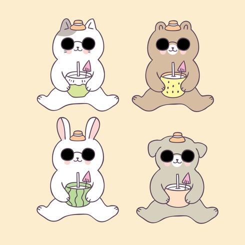 Dessin Animé Animaux D39été Mignons Vecteur De Boire