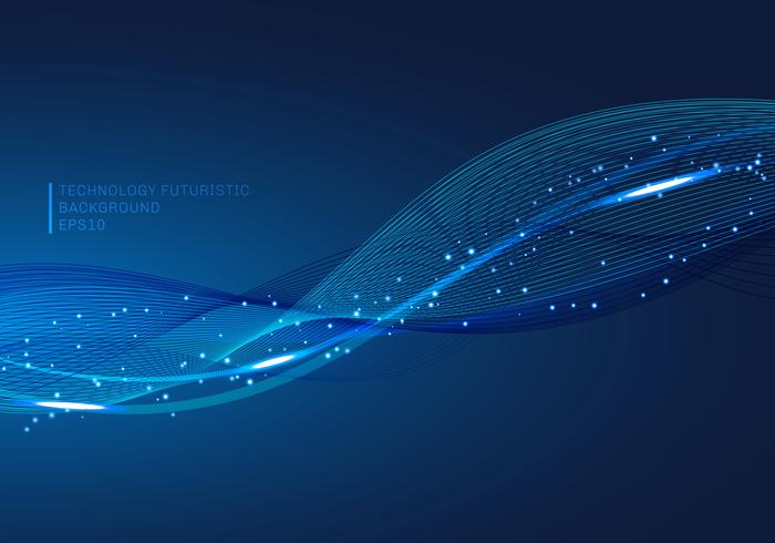 Abstract blue lines wave glowing light element digital stream series technology communication data science background. vector