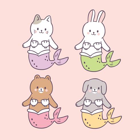 Cartoon cute summer mermaids vector. vector