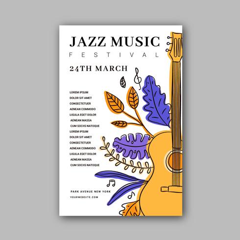 Festival Music Jazz Poster Template With Doodles vector